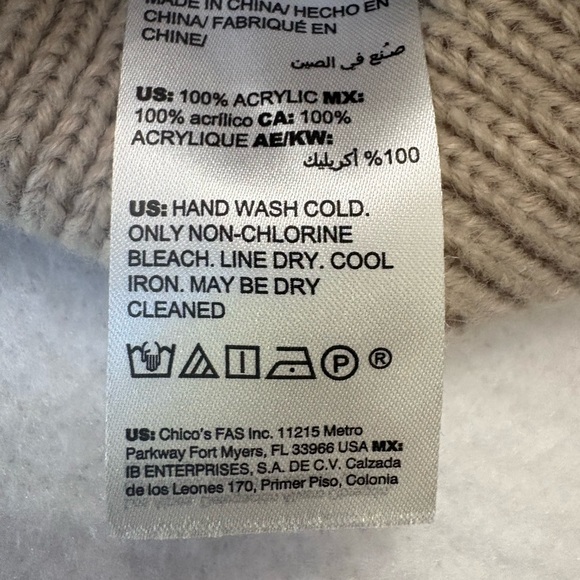 Chico’s Knit Poncho Sweater L/XL Neutral Tan Cable Front - Picture 4 of 5